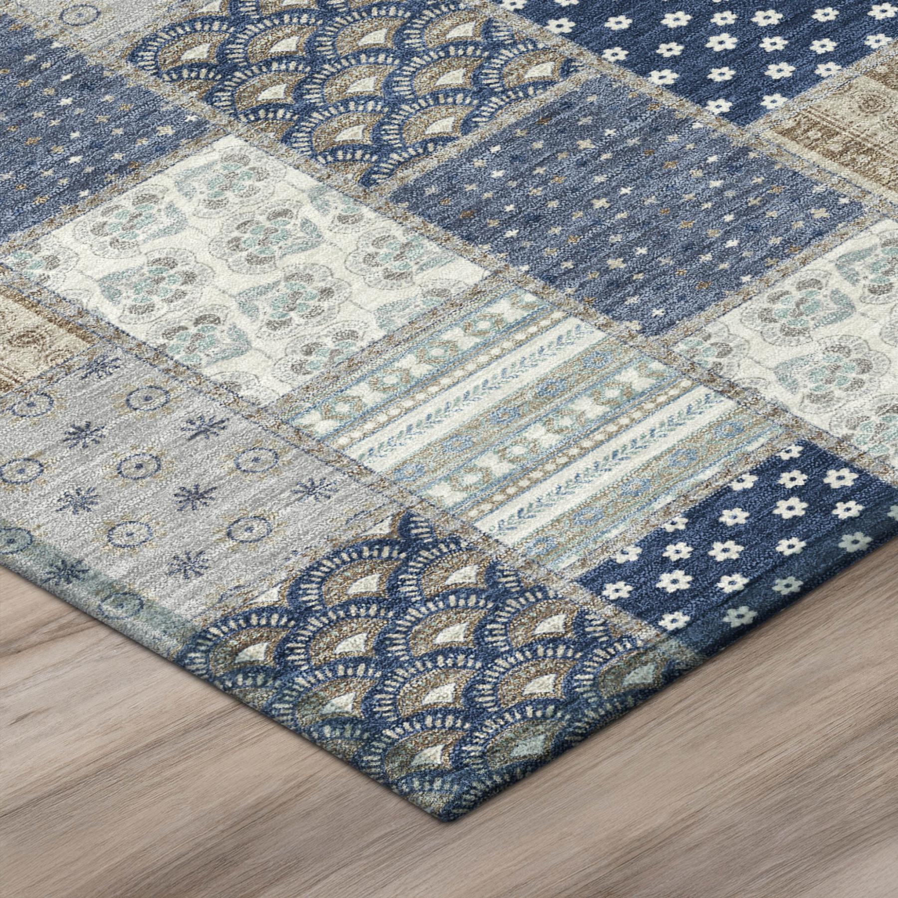 10' X 14' Navy Blue And Blue Patchwork Washable Indoor Outdoor Area Rug - Sports & Outdoor