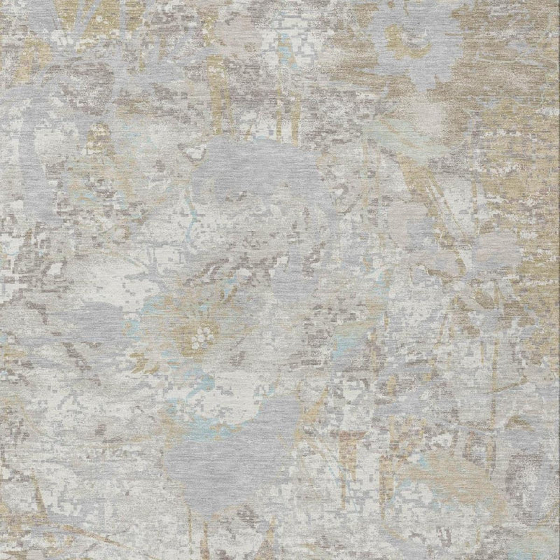 Ivory and silver indoor outdoor area rug with mottled distressed abstract look