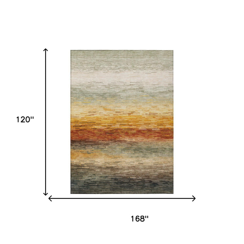 Multicolor striped area rug with textured horizontal bands, rectangular 10x14 size