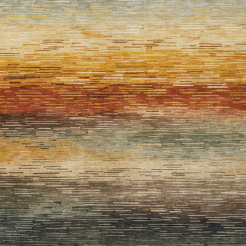 Close-up of multicolor horizontal stripe area rug with textured woven pattern