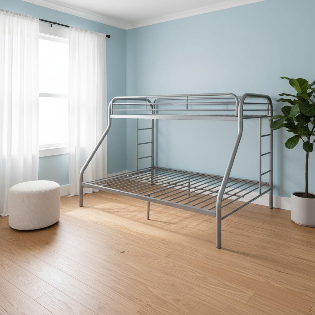 78" X 54" X 60" Twin Over Full Silver Metal Tube Bunk Bed - Bed & Bath