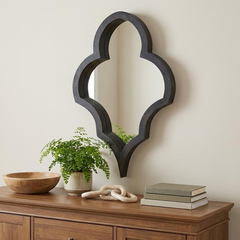 34" Black Wood Abstract Framed Accent Mirror - Bed & Bath