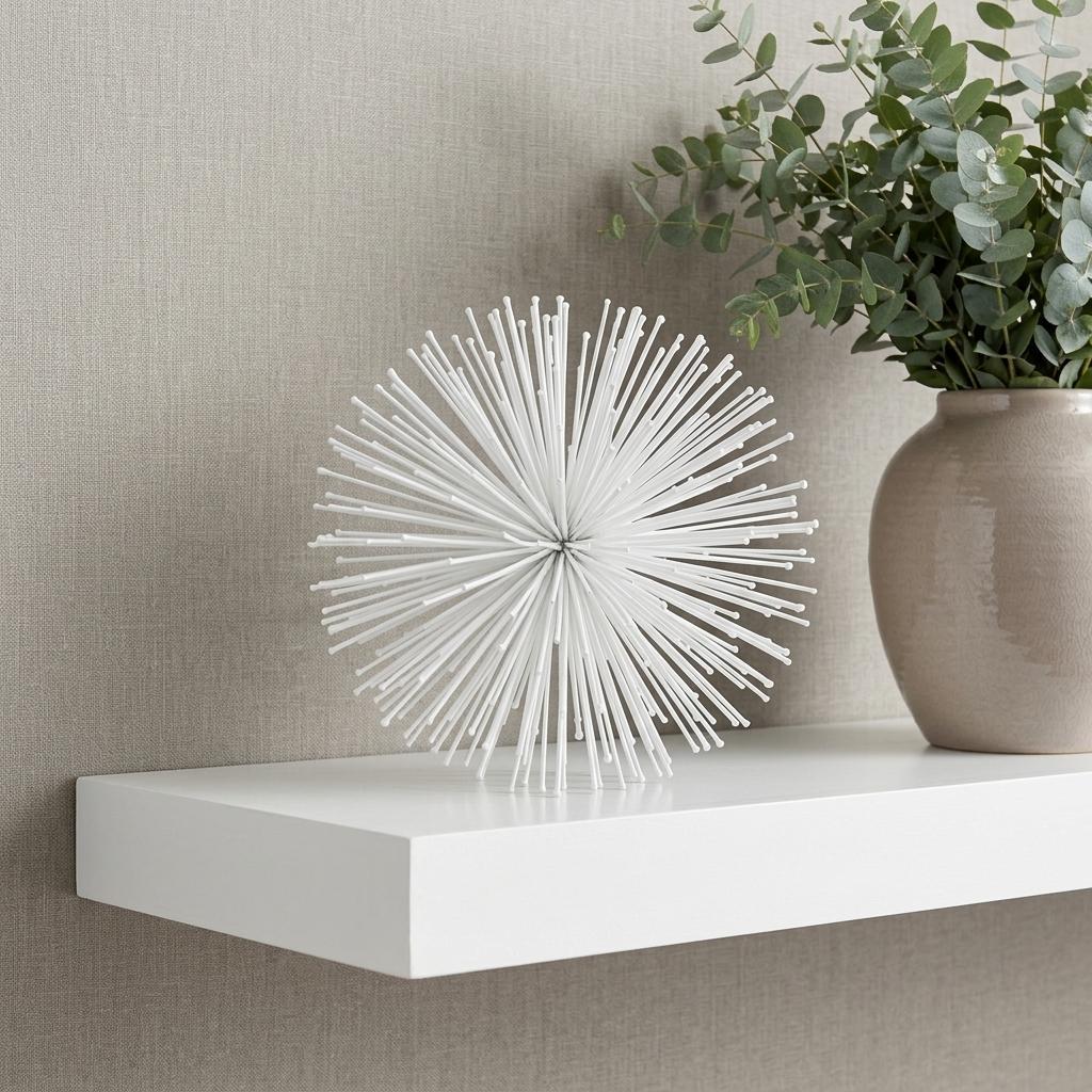 8" White Iron Decorative Orb Tabletop Sculpture - Home Decor