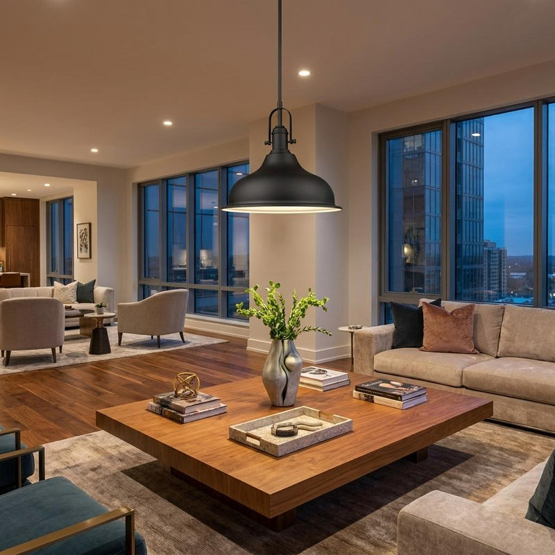 Matte Black Hanging Light with Dome Shade - Lighting