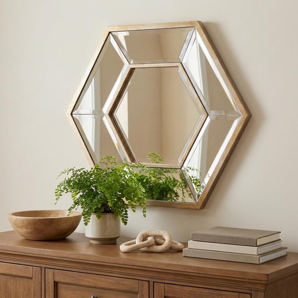 12" Silver Wood Hexagon Framed Accent Mirror - Bed & Bath