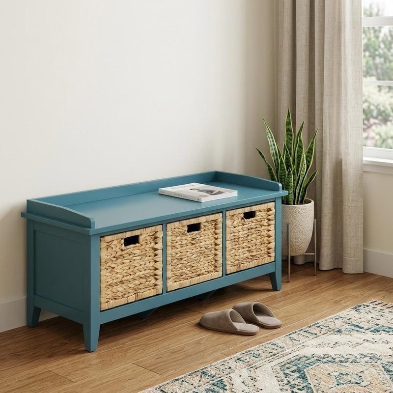 43" Teal Blue Solid Wood Storage Bench with Drawers - Living Room