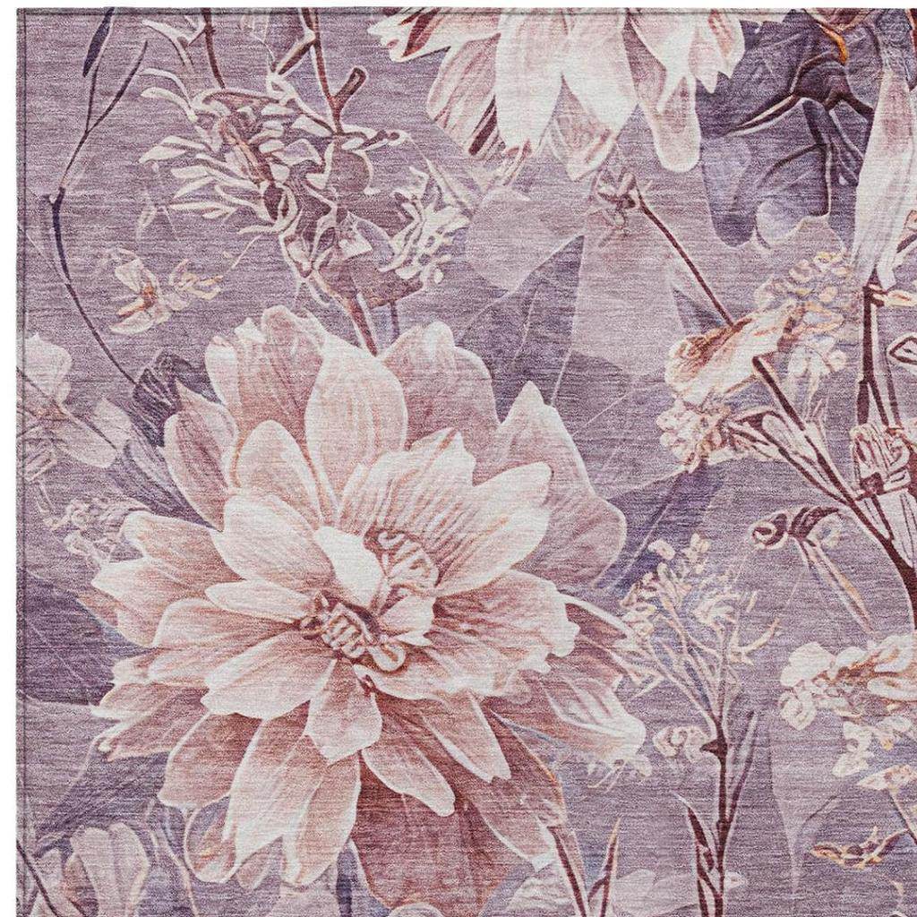 5' X 8' Plum And Purple Floral Washable Indoor Outdoor Area Rug - Sports & Outdoor