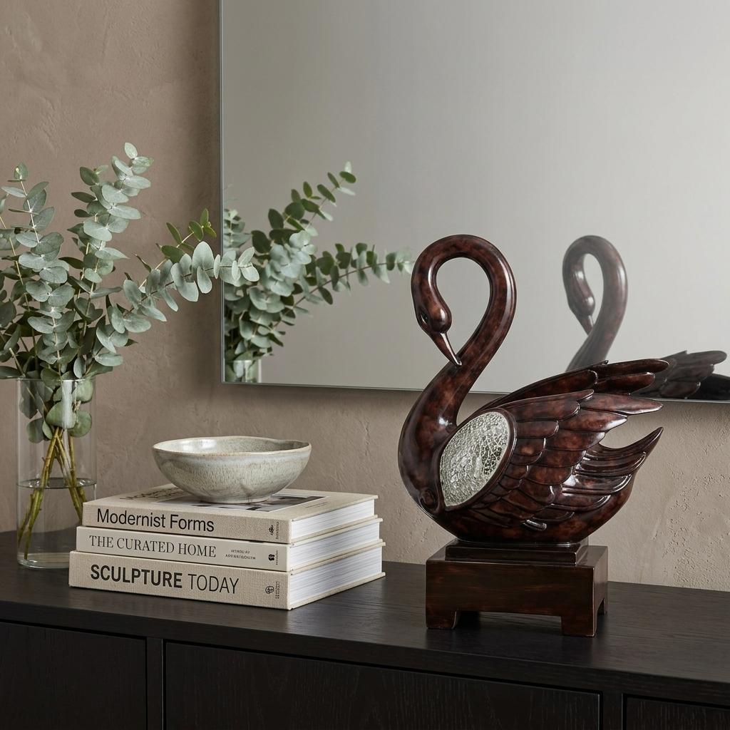 17" Marbleized Cherry Brown Dove Figurine Sculpture - Home Decor