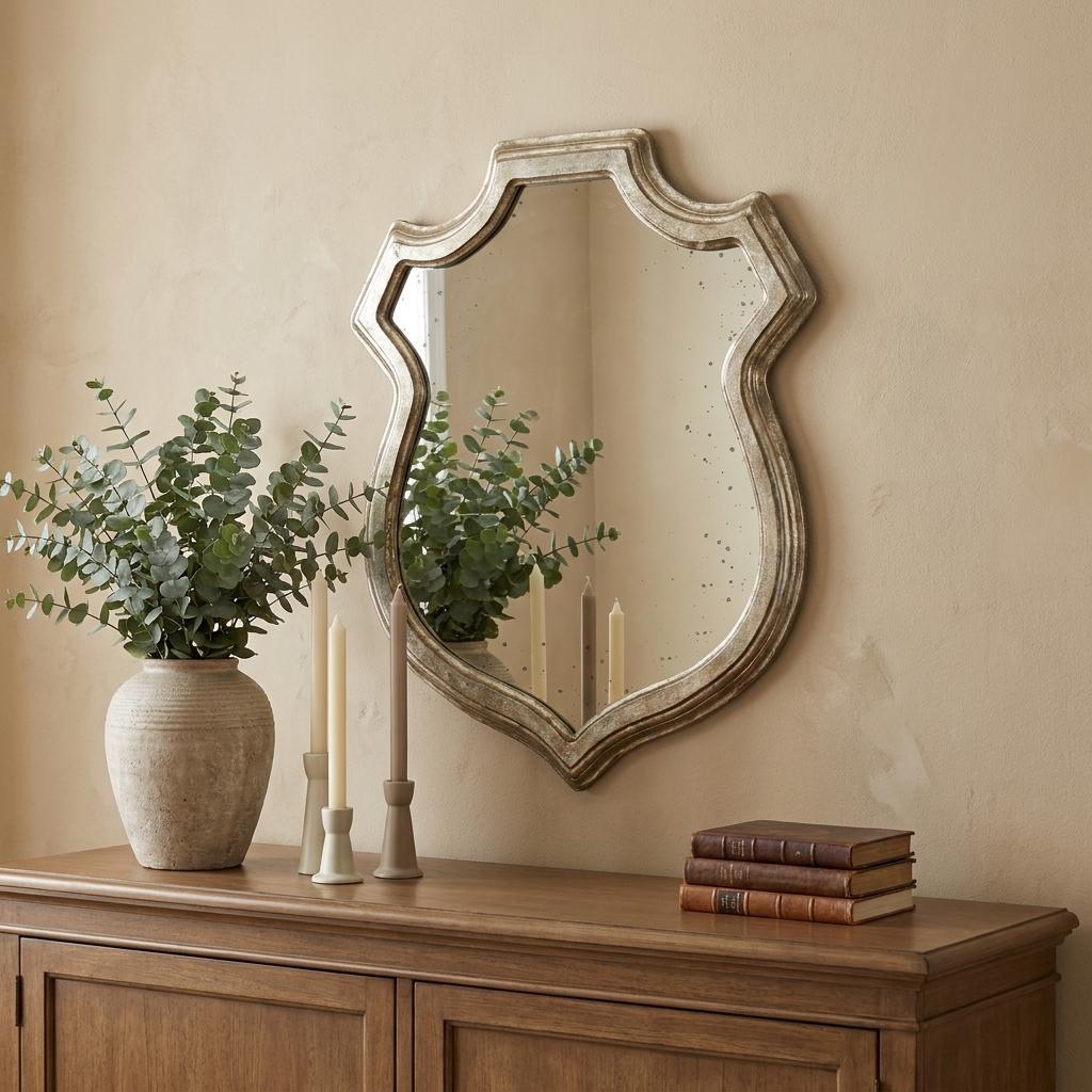 24" Silver Solid Wood Abstract Framed Accent Mirror - Bed & Bath
