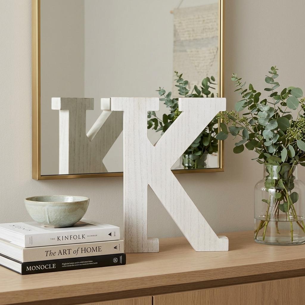 16" White Distressed Wood Letter K Tabletop Sculpture - Home Decor