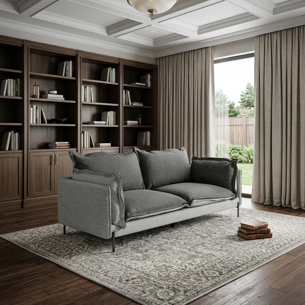 87" Dark Gray Polyester Blend Sofa With Silver Legs - Living Room