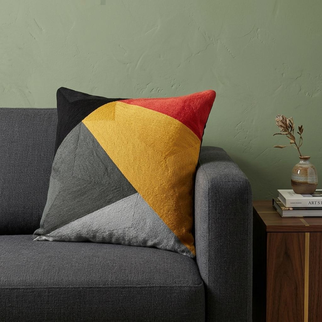 20" Mustard Yellow and Black Cotton Throw Pillow - Home & Garden