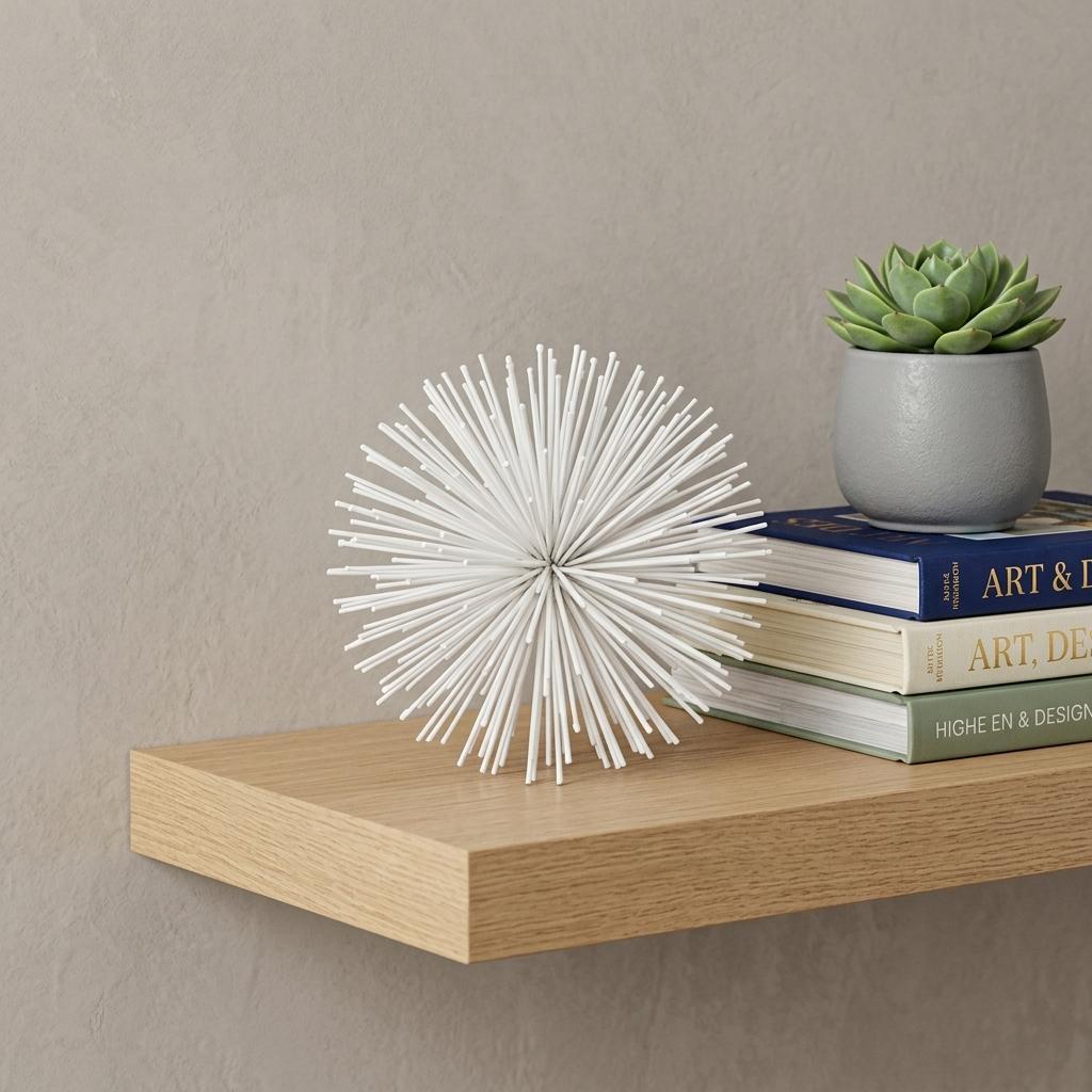 6" White Metal Spiky Sphere - Home Decor