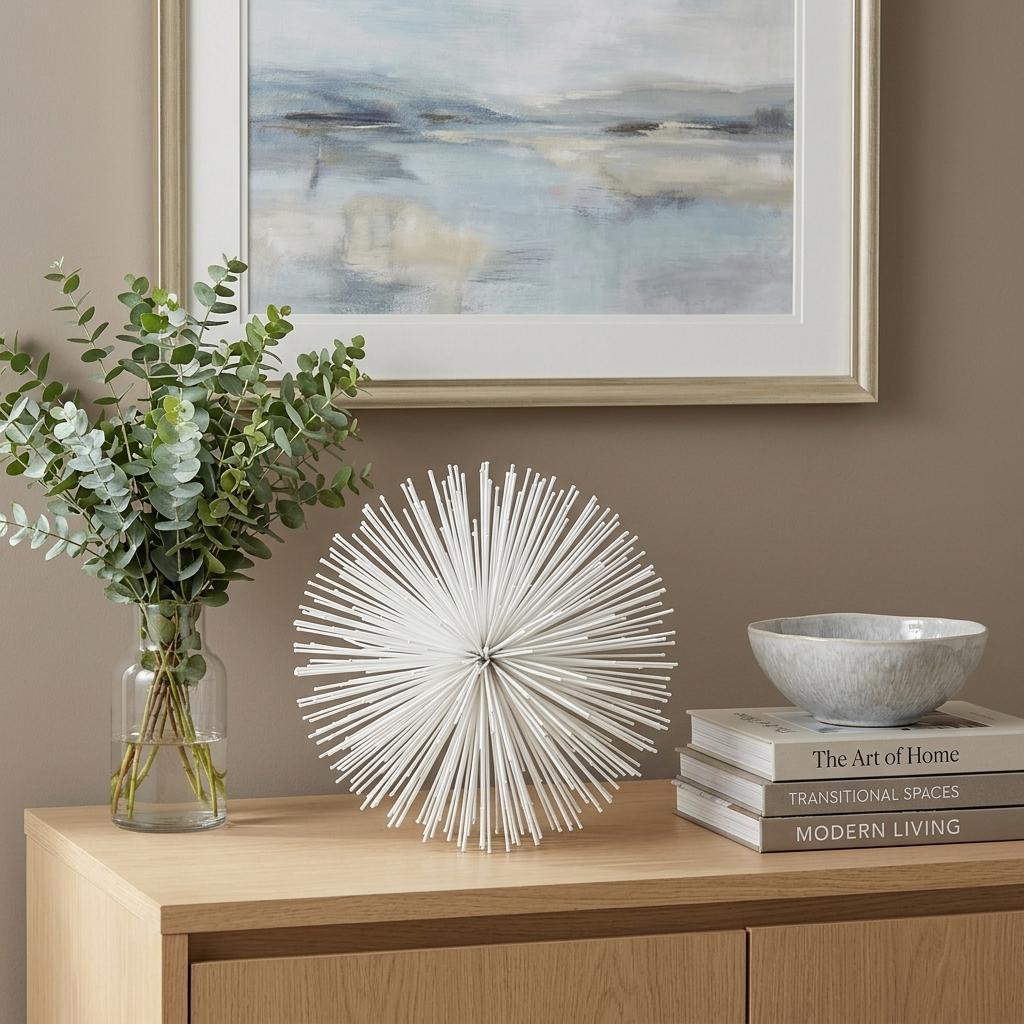 10" White Iron Decorative Orb Tabletop Sculpture - Home Decor
