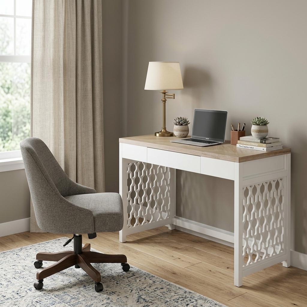 43" Natural and White Wood - Office