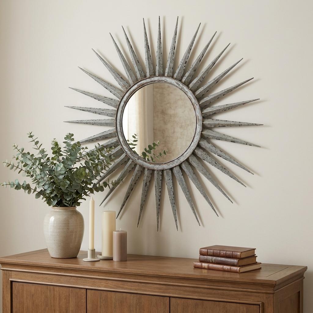30" Silver Metal Sunburst Framed Accent Mirror - Bed & Bath