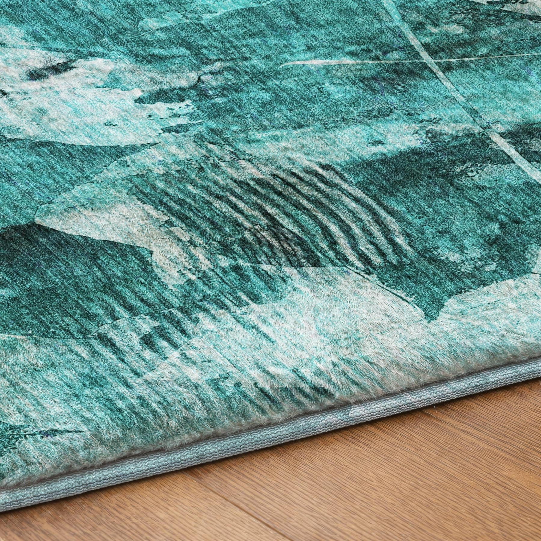 10' X 14' Teal And Ivory Floral Shag Washable Area Rug With UV Protection - Home & Garden