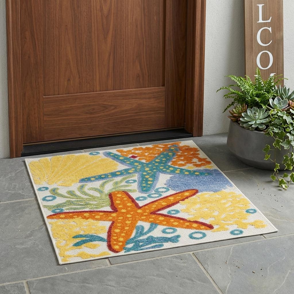 3' X 4' Blue And Yellow Indoor Outdoor Area Rug - Outdoor