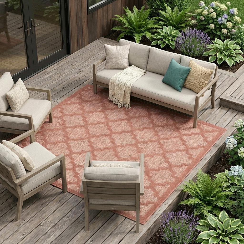 6' X 9' Coral Orange Indoor Outdoor Area Rug - Outdoor