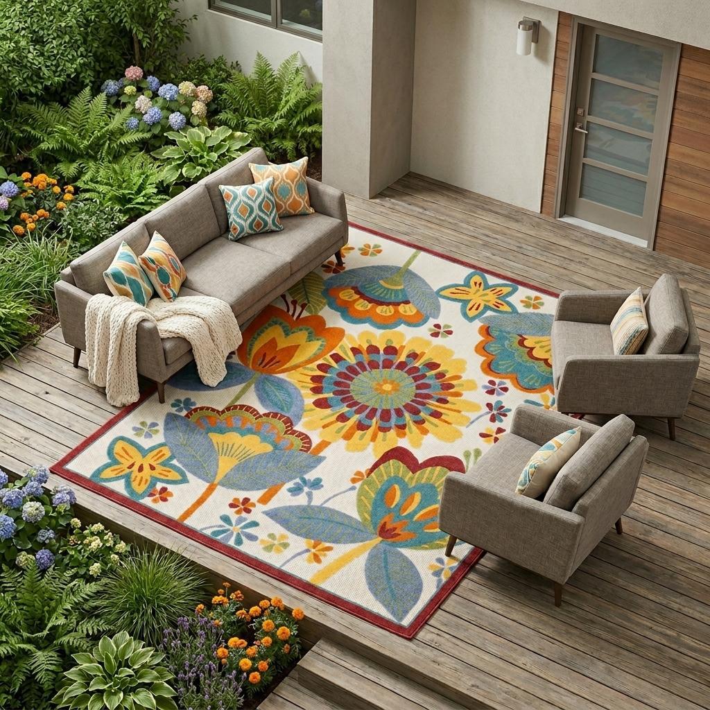 12' X 15' Blue And Yellow Indoor Outdoor Area Rug - Outdoor