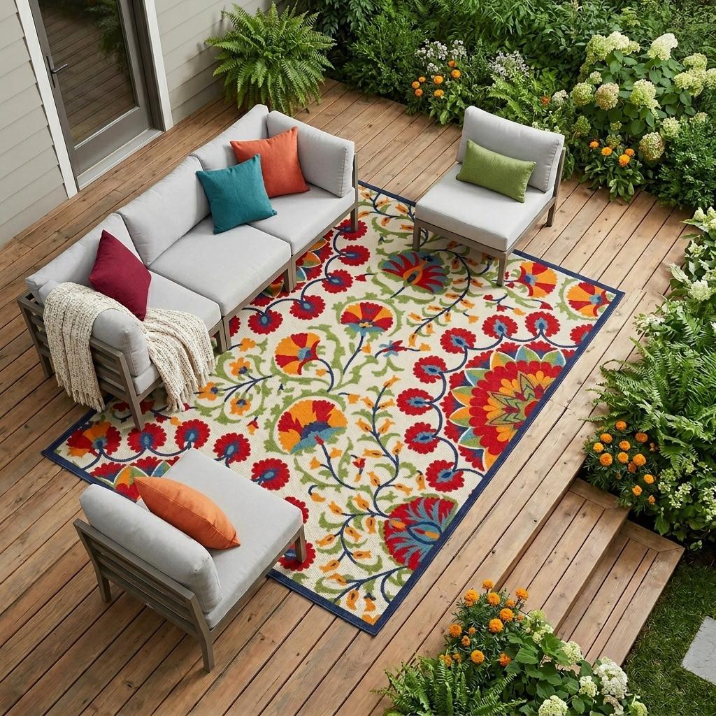 9' X 12' Red And Ivory Indoor Outdoor Area Rug - Outdoor