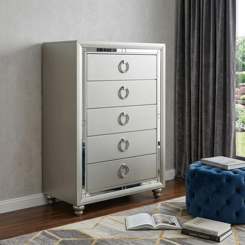 33" Silver Solid Wood Mirrored Five Drawer Dresser - Bed & Bath