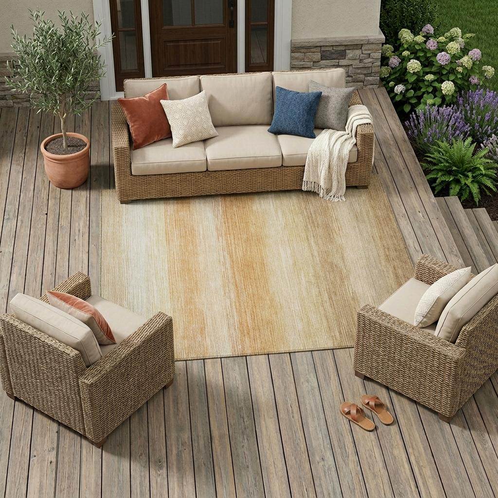 10' X 14' Copper And Orange Striped Washable Indoor Outdoor Area Rug - Sports & Outdoor