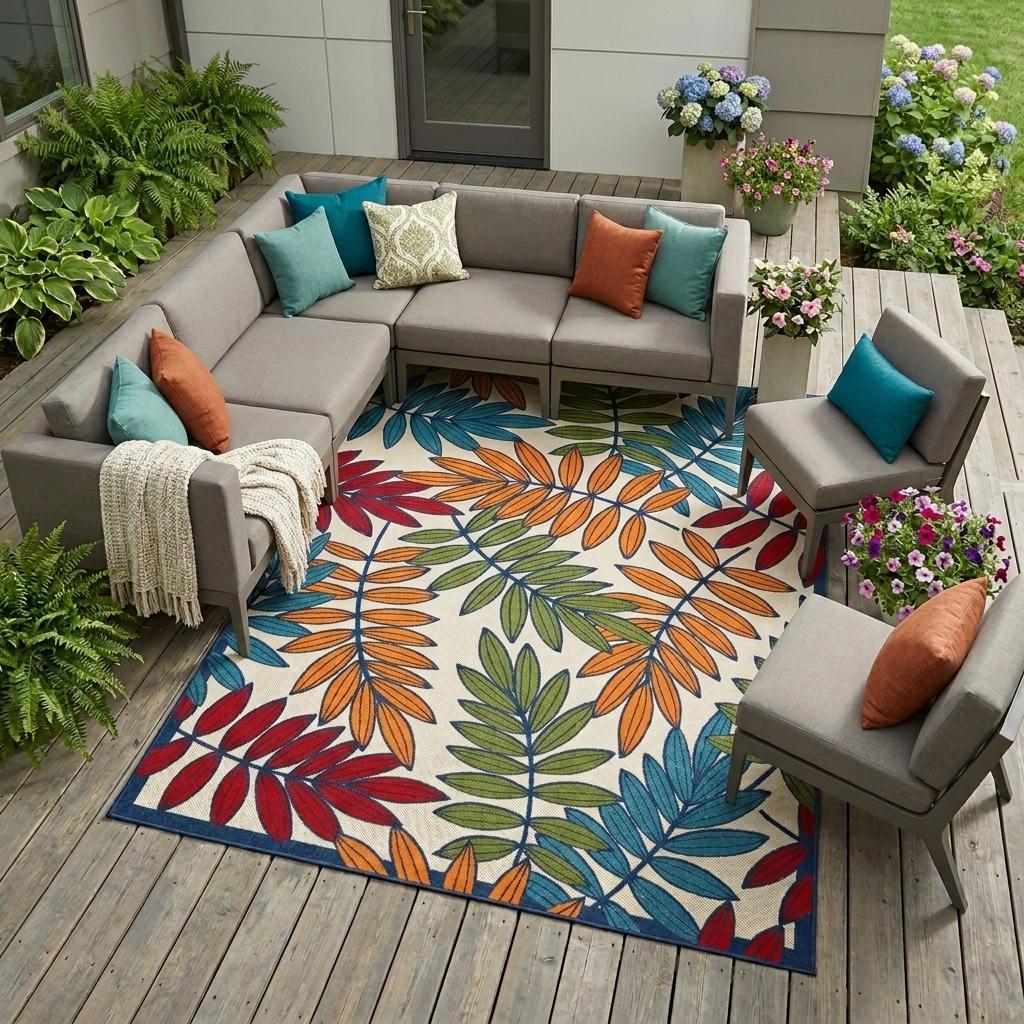 10' X 13' Blue And Beige Indoor Outdoor Area Rug - Outdoor