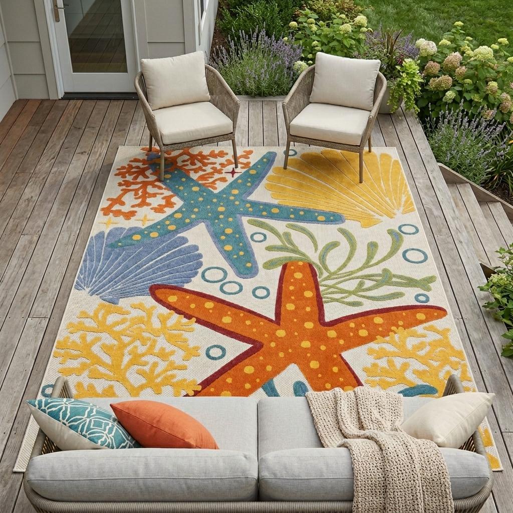 9' X 12' Blue And Yellow Indoor Outdoor Area Rug - Outdoor