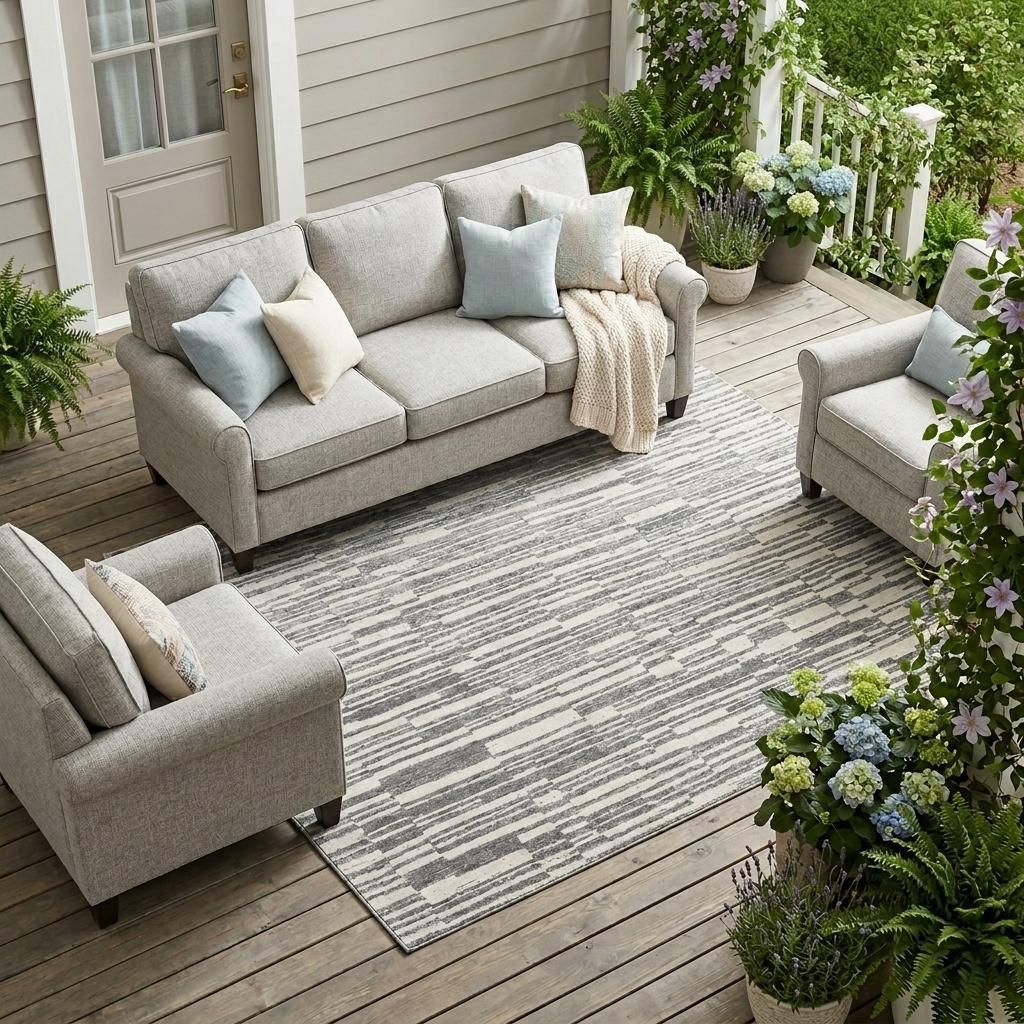 Graphite and gray striped area rug, rectangular, distressed texture