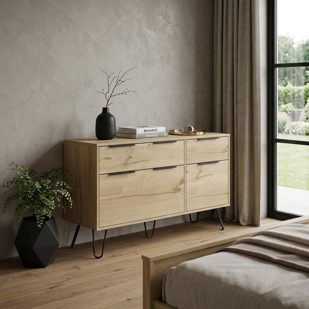 47" Brown And Black Wood Four Drawer Double Dresser - Bed & Bath