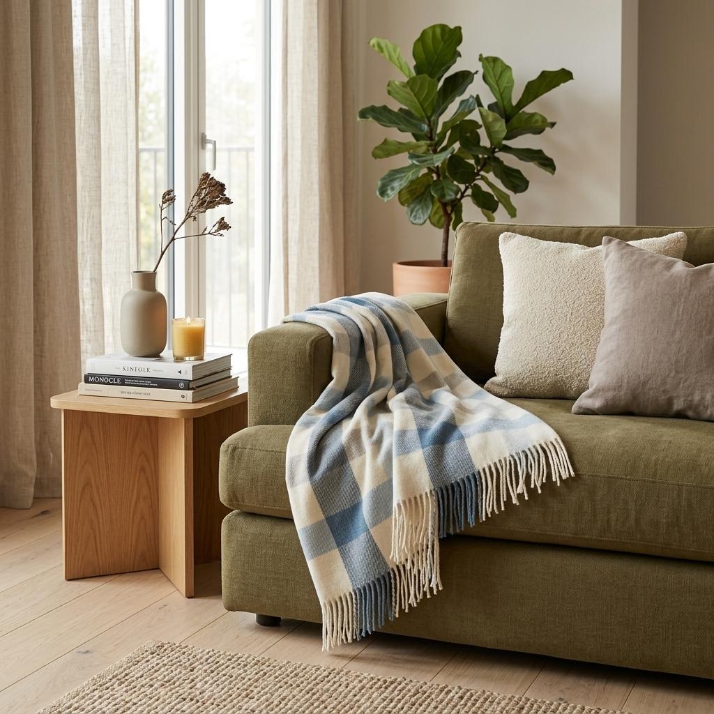 Plush Multi Blue Plaid Throw Blanket with Tassels - Home Decor