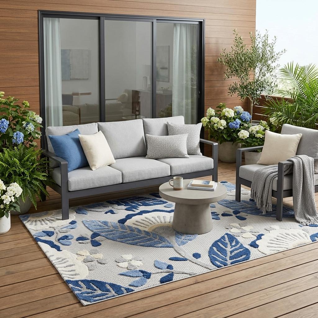 5' X 7' Blue And Gray Indoor Outdoor Area Rug - Sports & Outdoor