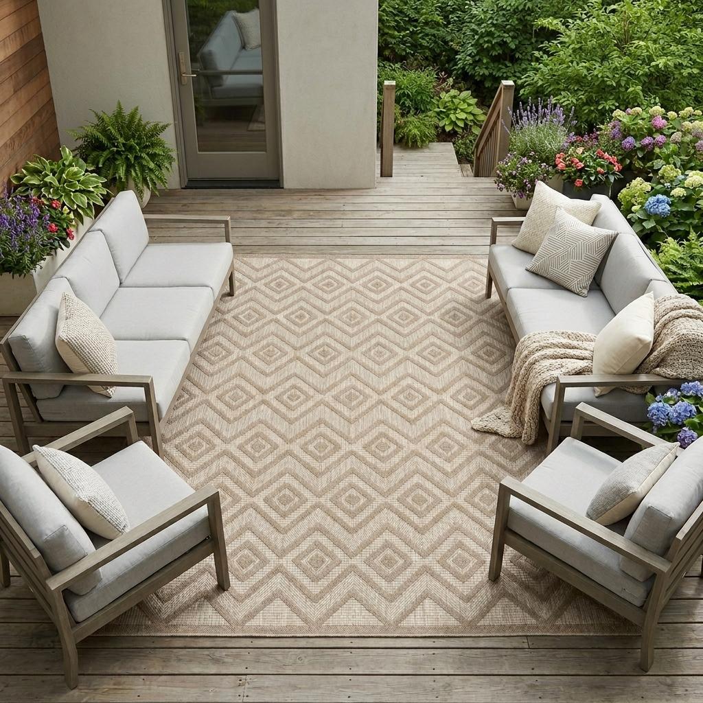 7' X 10' Beige Indoor Outdoor Area Rug - Outdoor
