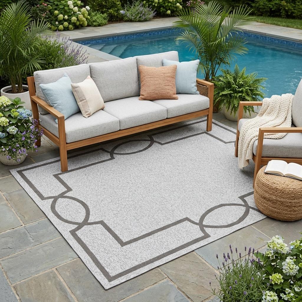 5' X 7' Ivory And Brown Geometric Handmade Indoor Outdoor Area Rug - Outdoor