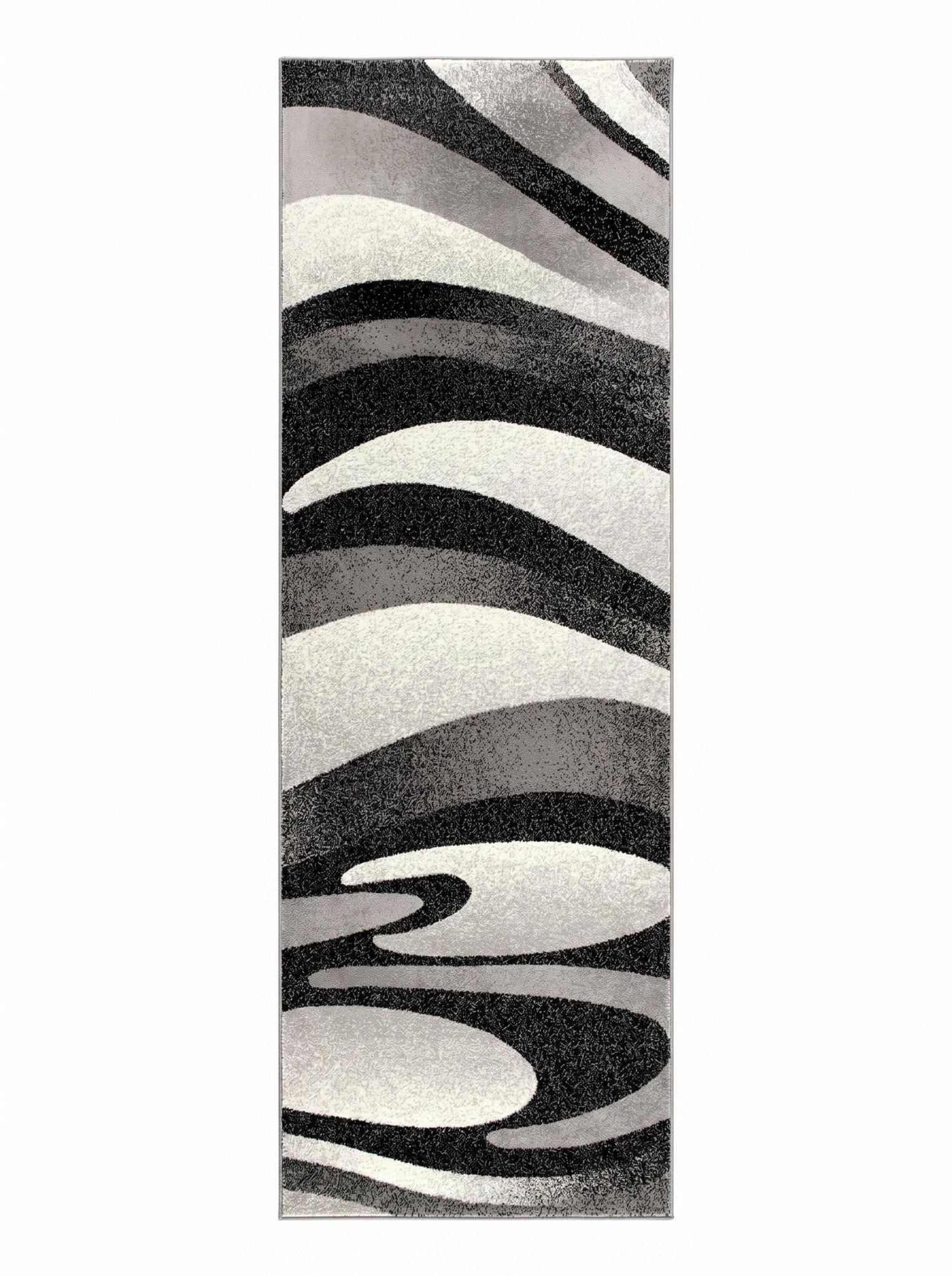 17' Runner Black And Gray Abstract Runner Rug - Home & Garden