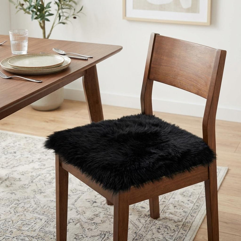 17" X 17" Black Sheepskin Solid Color Chair Pad - Kitchen & Dining