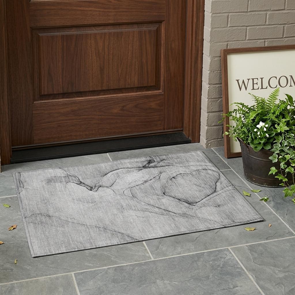 2' X 3' Gray Abstract Washable Non Skid Indoor Outdoor Area Rug - Sports & Outdoor