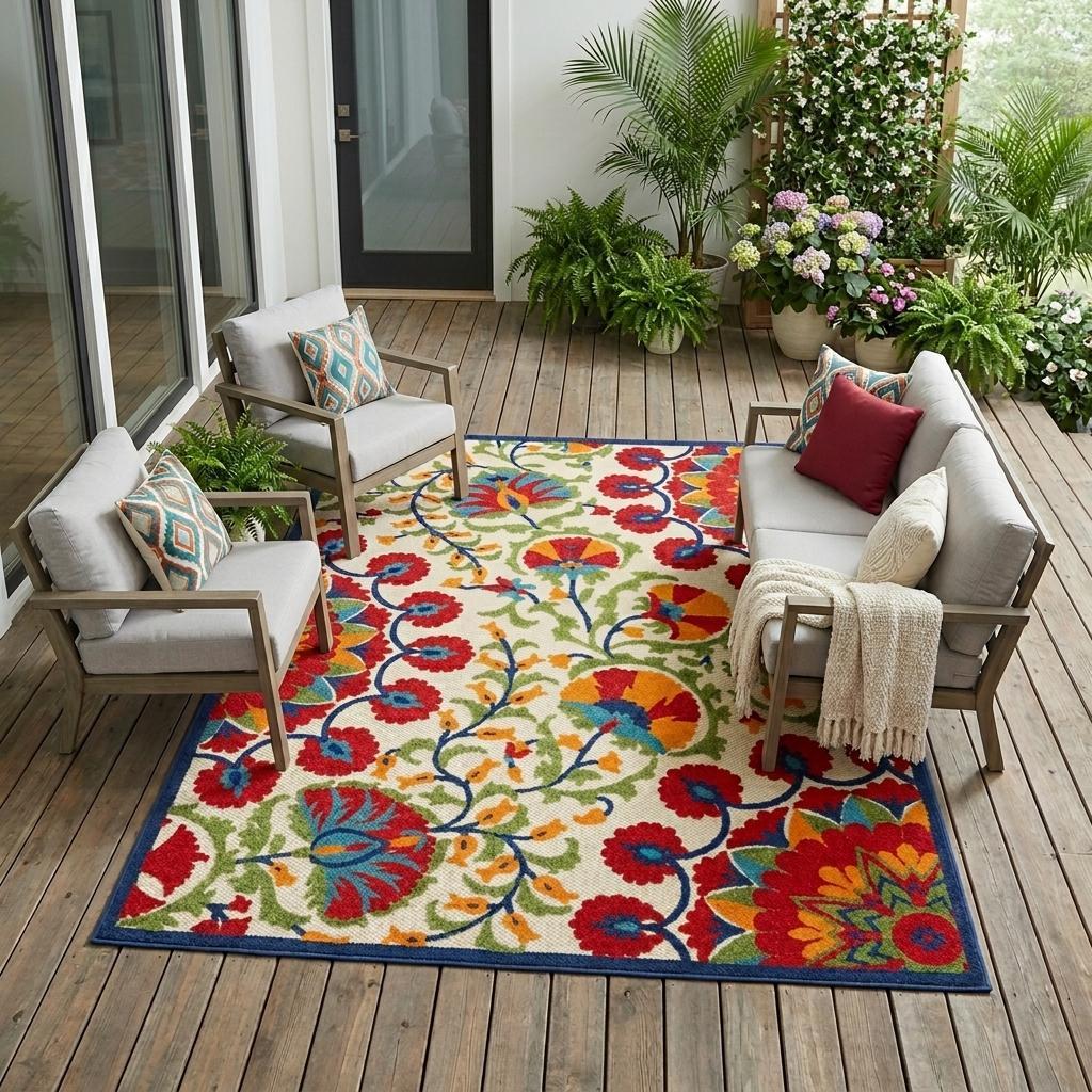 10' X 13' Red And Ivory Indoor Outdoor Area Rug - Outdoor