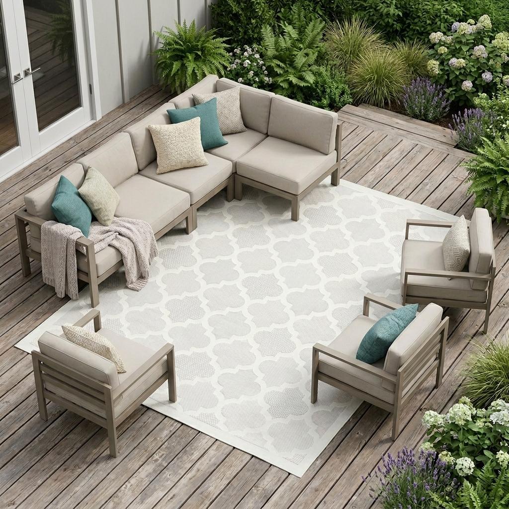 9' X 12' Ivory And White Indoor Outdoor Area Rug - Outdoor