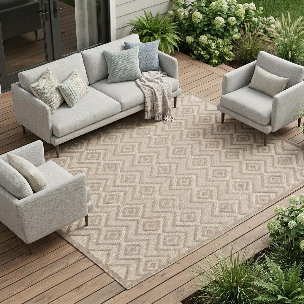 9' X 12' Beige Indoor Outdoor Area Rug - Outdoor