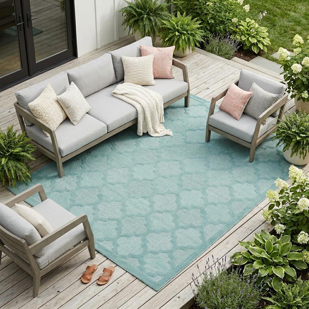 9' X 12' Aqua Indoor Outdoor Area Rug - Outdoor