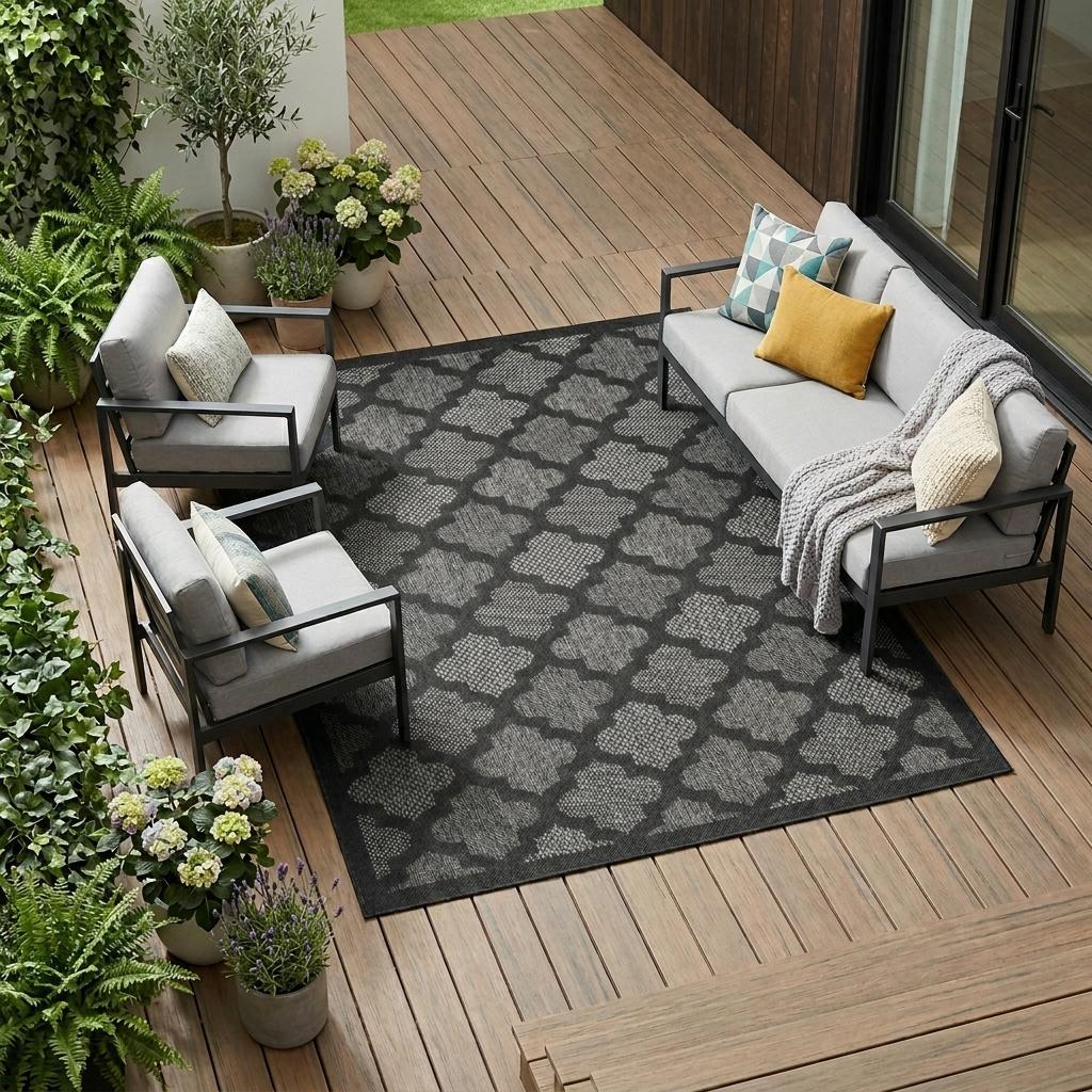 6' X 9' Charcoal and Gray Indoor Outdoor Area Rug - Outdoor