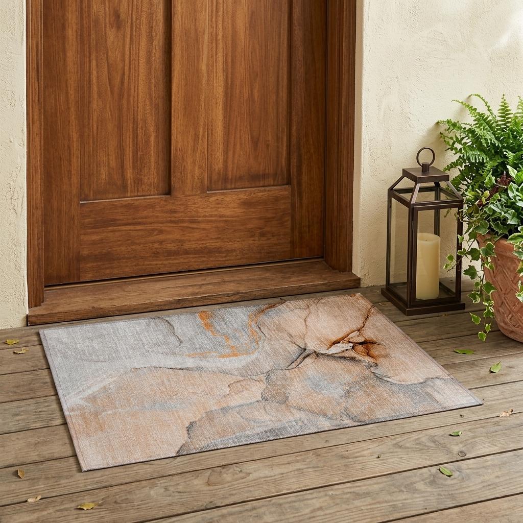 2' X 3' Orange Abstract Washable Non Skid Indoor Outdoor Area Rug - Sports & Outdoor