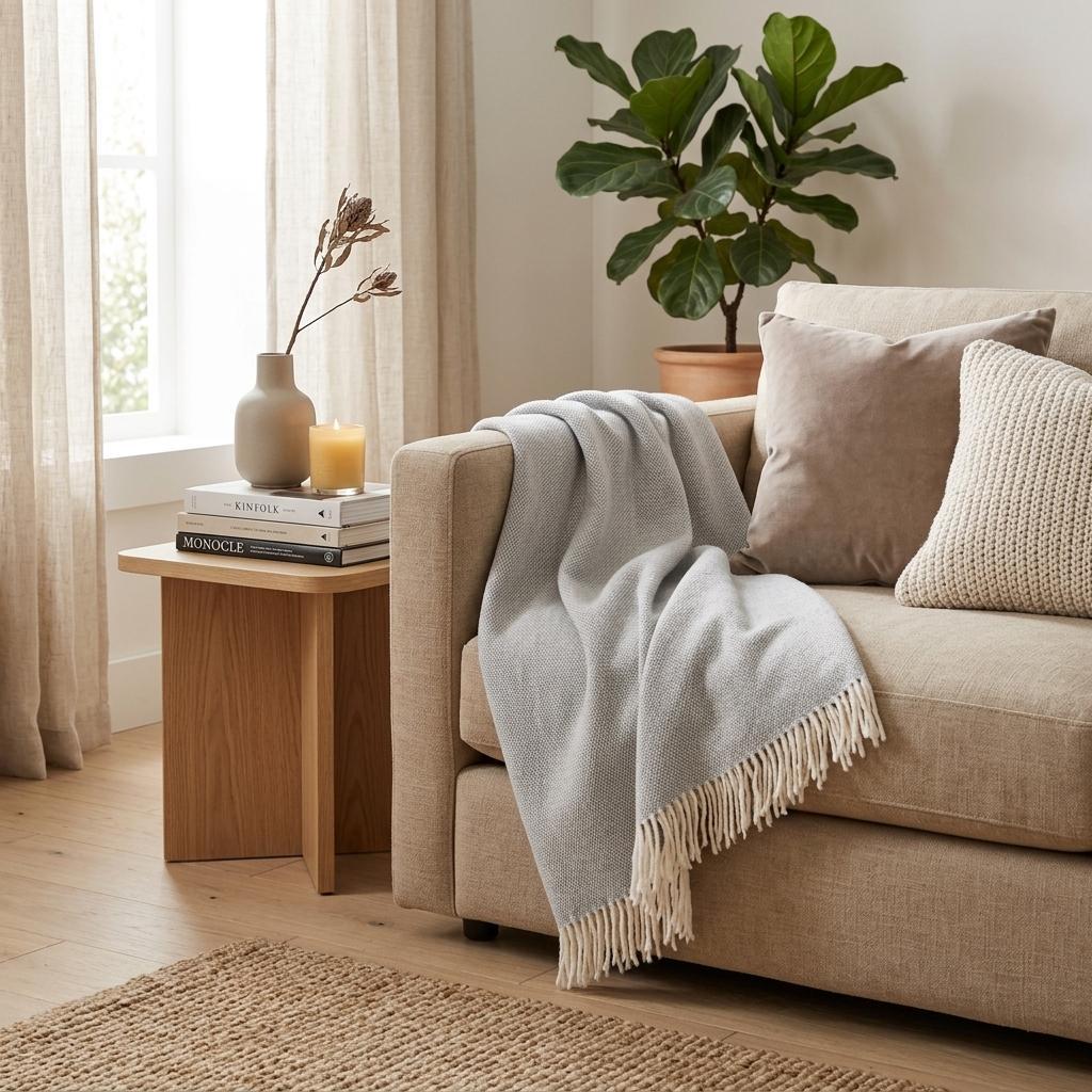 Light Gray Mini Dot Fringed Throw Blanket - Home Decor