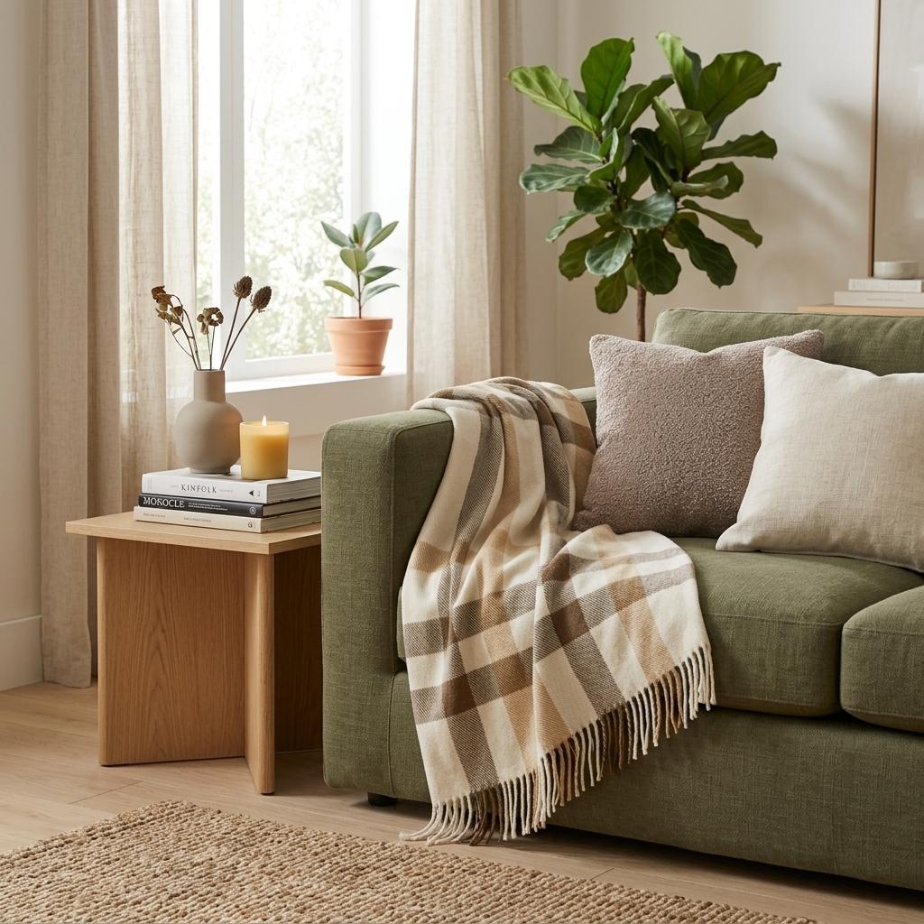 Plush Multi Beige Plaid Throw Blanket with Tassels - Home Decor