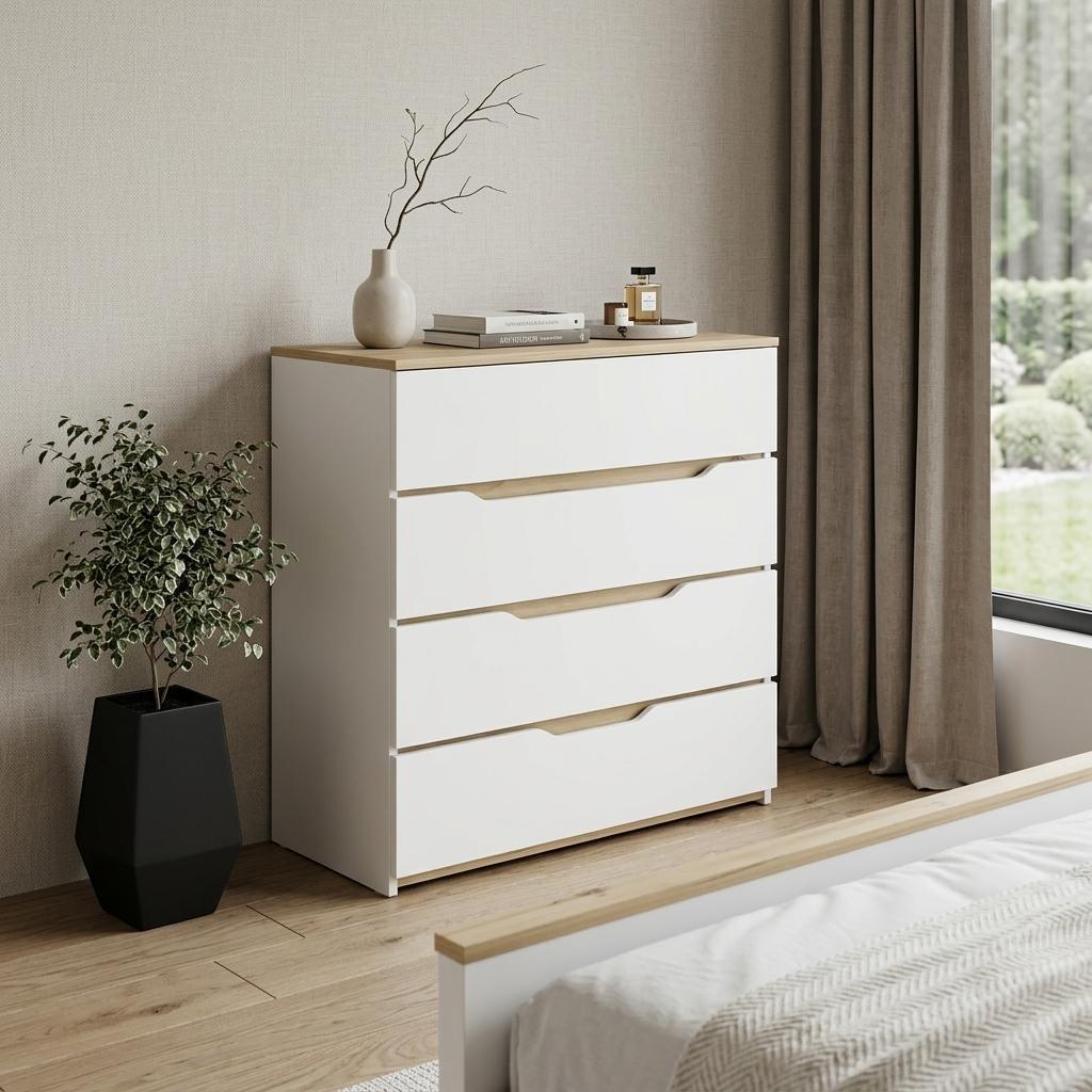 31" Brown And White Wood Four Drawer Dresser - Bed & Bath