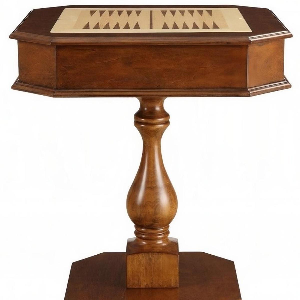 28" Brown Cherry Octagonal Game Table With Drawer - Living Room