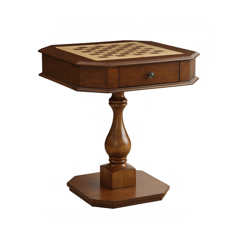 28" Brown Cherry Octagonal Game Table With Drawer - Living Room