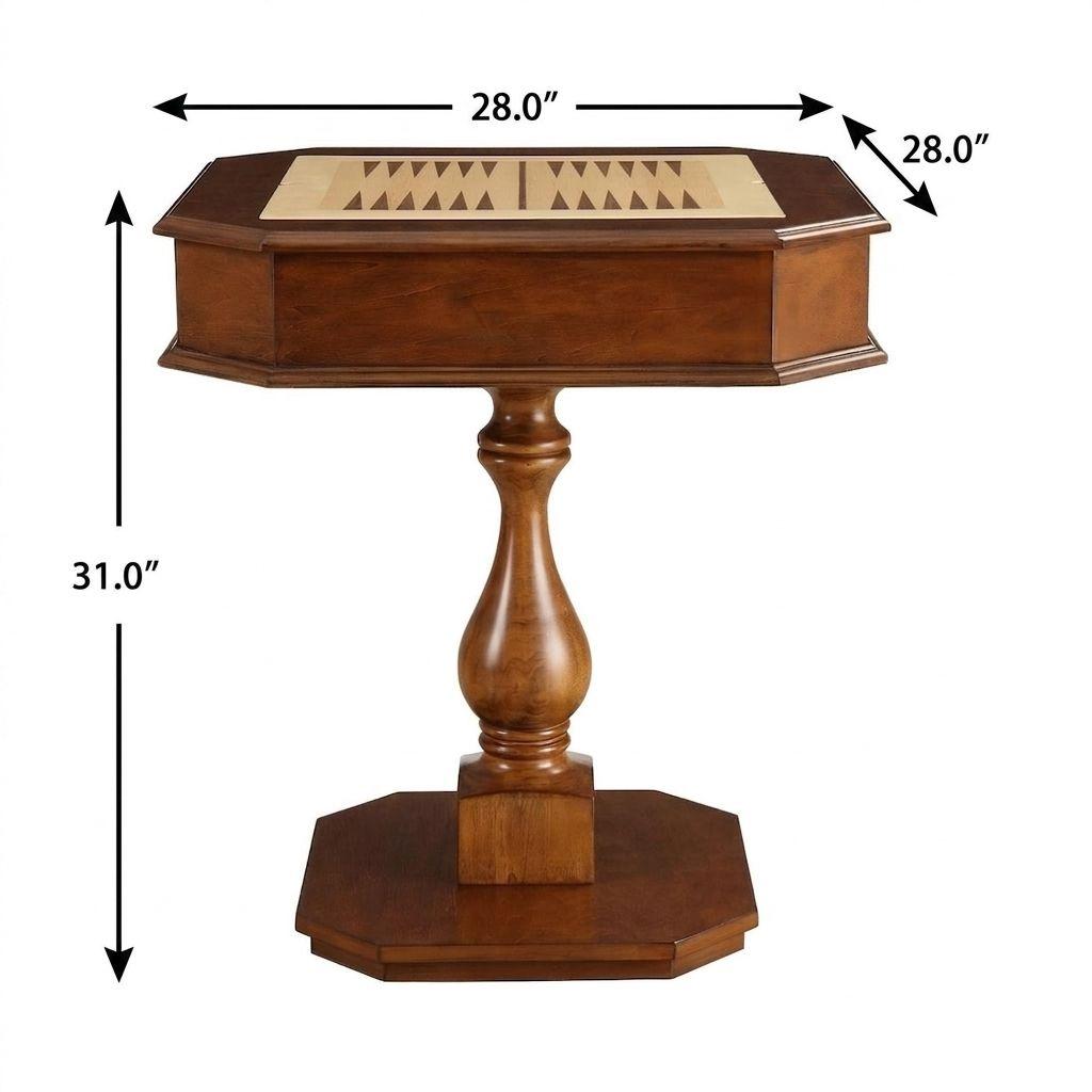 28" Brown Cherry Octagonal Game Table With Drawer - Living Room